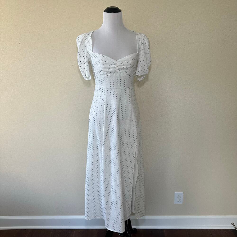 Danielle Bernstein Women's Polka Dot Puff Sleeves Slip Dress White Size 0-2